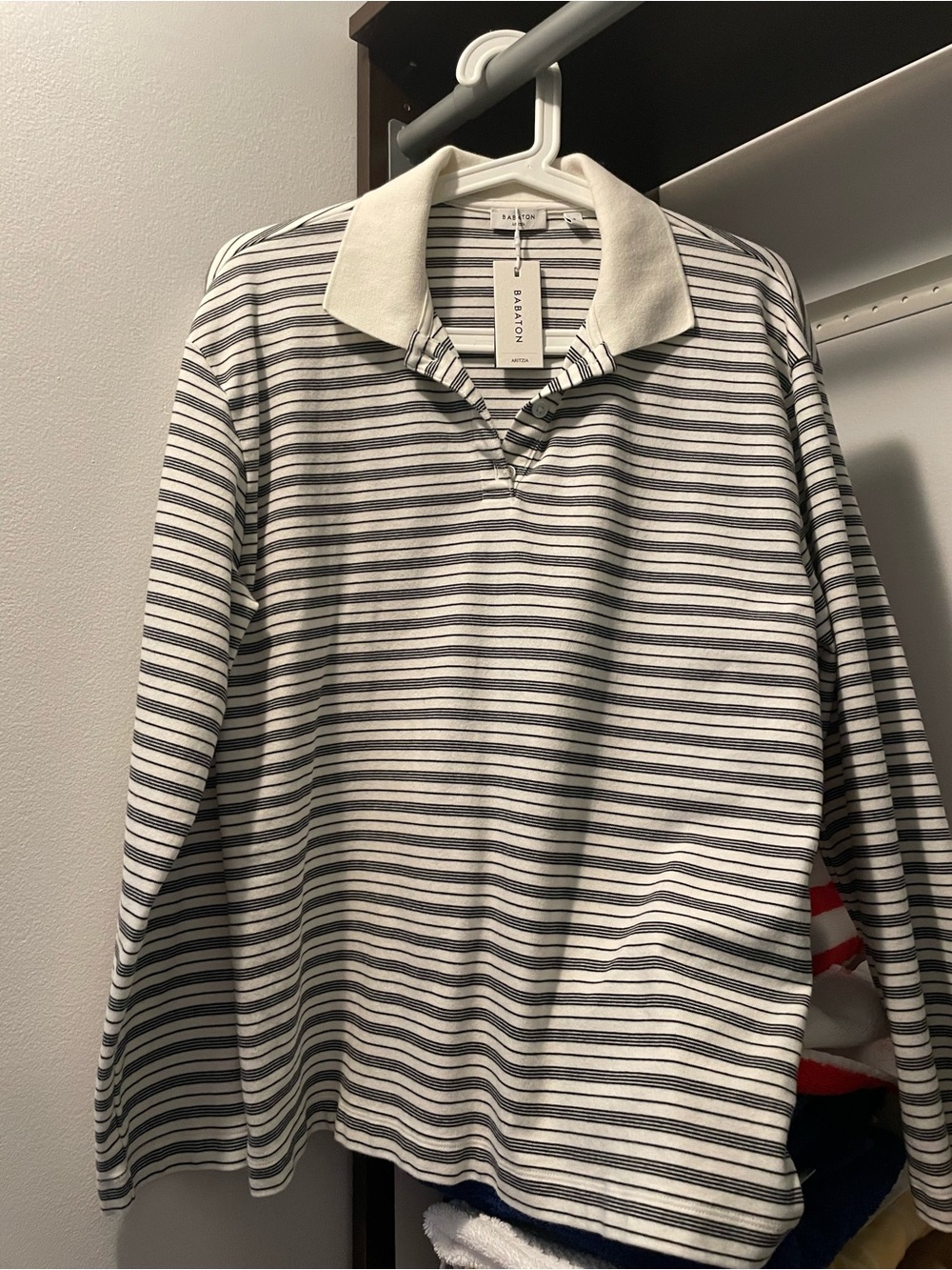 Aritzia Striped Long-Sleeve Polo in White and Black